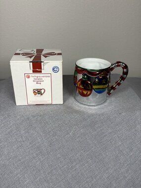 Living Quarters Ceramic Ornament Mug Christmas Peppermint Handle Box